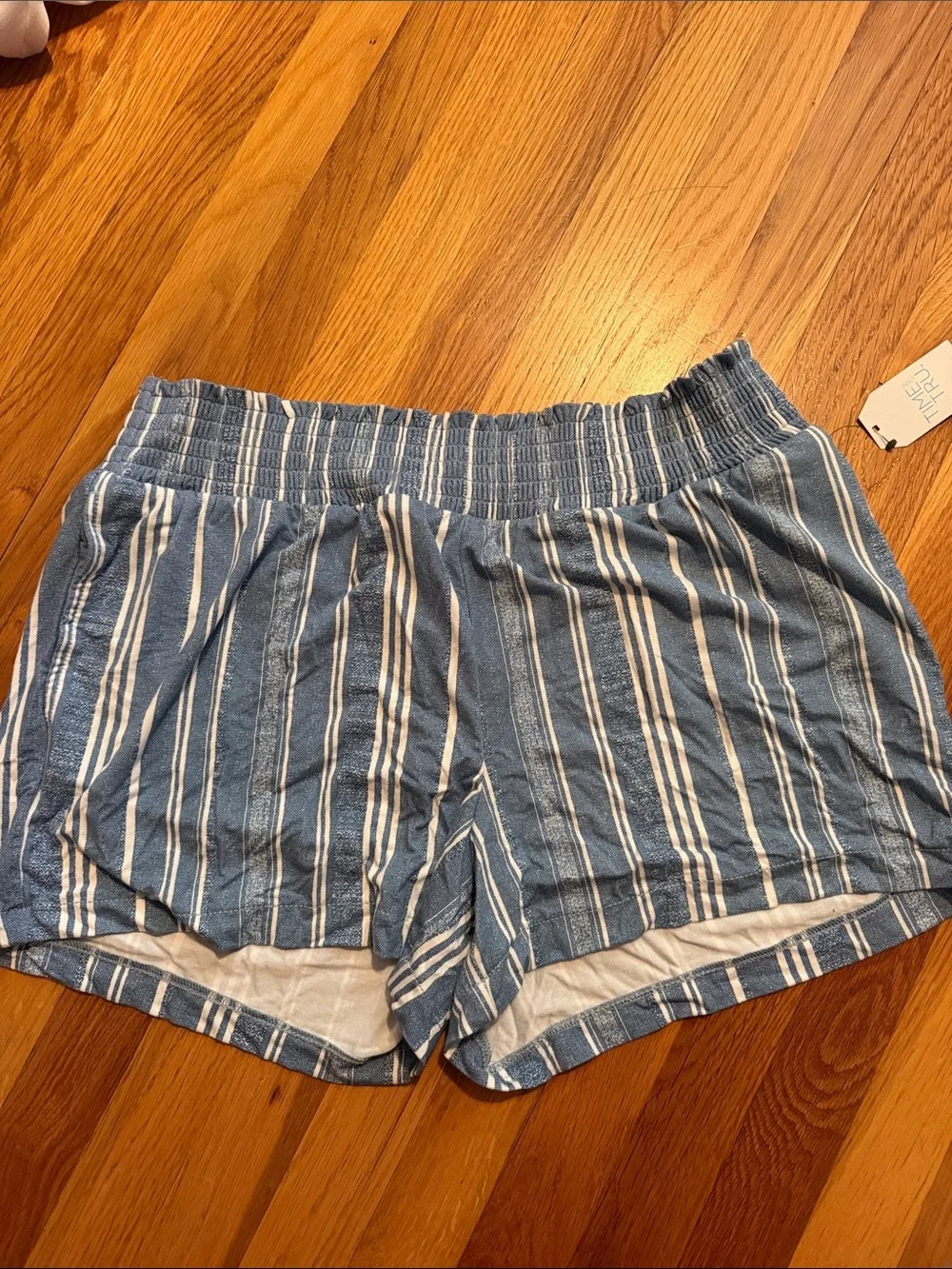 Time and Tru Blue and White Striped Elastic Waist Shorts
